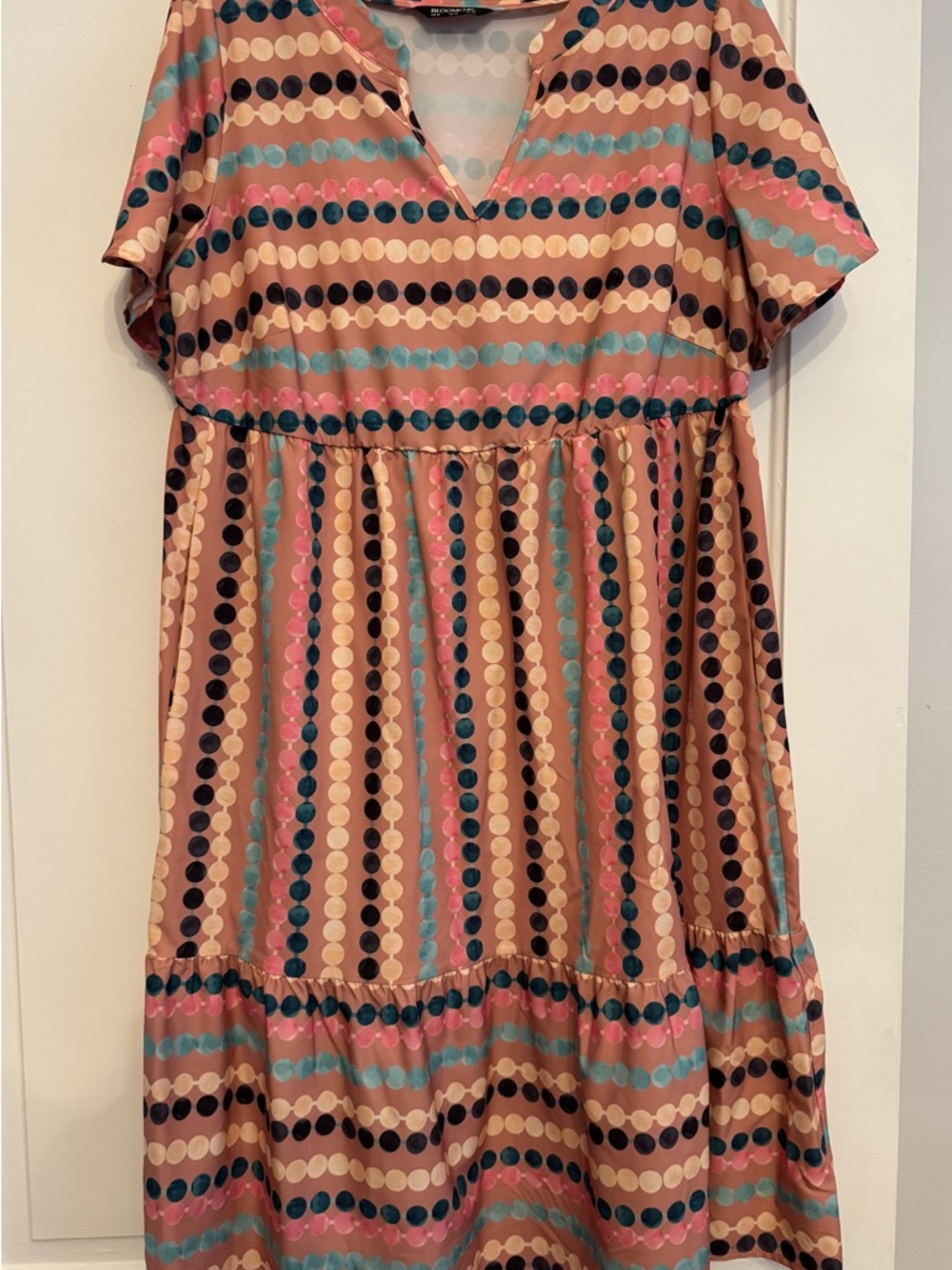 BloomChic Pink Teal Cream Dot-Stripe Dress